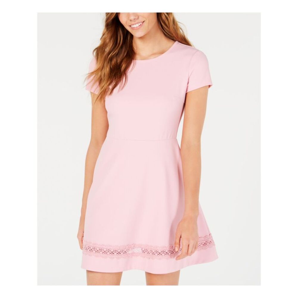 NWT B DARLIN Womens Fit + Flare Short Dress Pink Short Sleeve Juniors 1\2